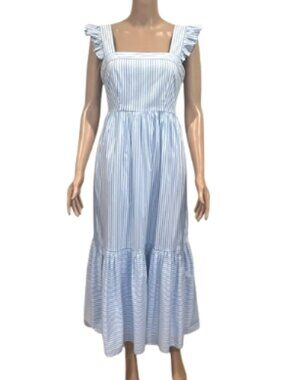 Gal Meets Glam Midi Dress Size 2 Blue/White Striped Ruffle Strap *NWOT*